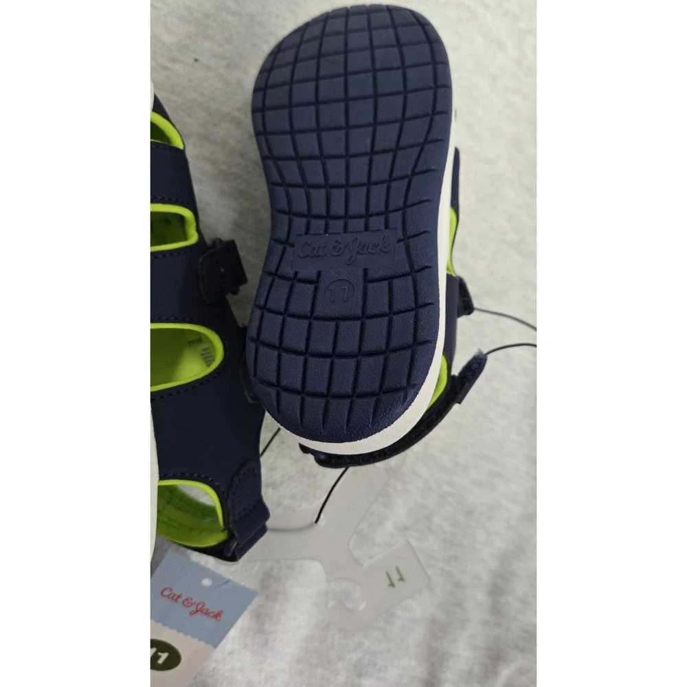 Cat & Jack Boys Navy Blue Lime Green Closed Toe Water Sandals Size 11 NWT